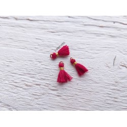 2 Petits Pompons coton * Rouge Brique * 1 cm