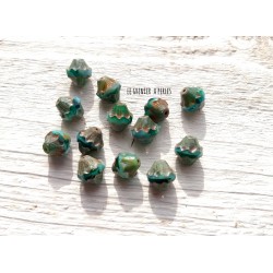 5 Toupies Baroques 10 x 11 mm * Green Turquoise et Picasso * Perles Tchèques