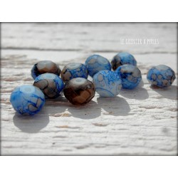 10 Perles ABACUS 8 mm Bleu et Marron Marbrées