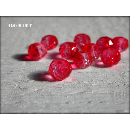 Perles ABACUS 8 mm Rouge Transparent Bicolore X 10