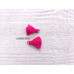2 Petits Pompons coton * Rose Fuschia * 2 cm