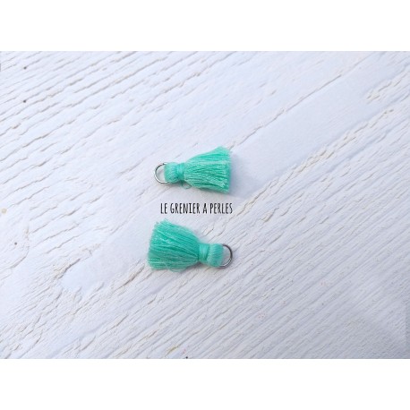 2 Petits Pompons coton * Green Turquoise * 2 cm