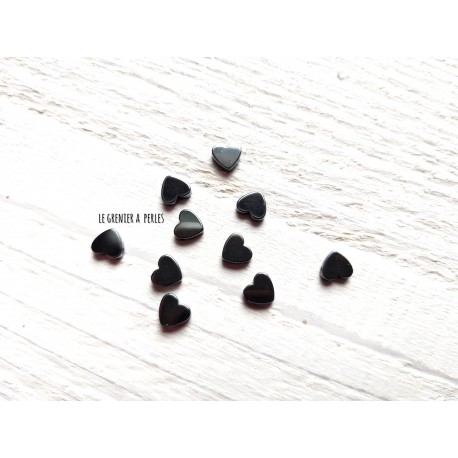 10 Perles Coeur 6 mm * Hématite Noir