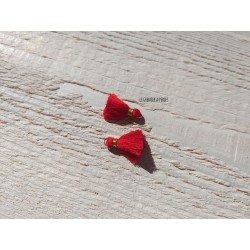 2 Petits Pompons coton * Rouge * 1.5 cm