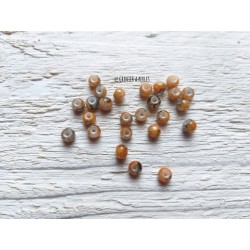 25 Perles Rondes Plates 4 mm Marbrées Caramel
