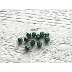 10 Perles Rondes 6 mm Vert et Ambre Tâcheté