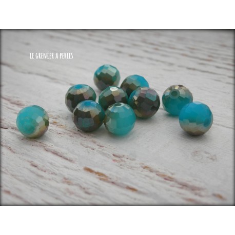 Perles Rondes Facettées 8 mm Bleu Opal AB X 10