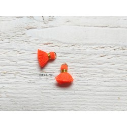 2 Petits Pompons coton * Orange Néon  * 1.5 cm