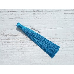 Grand pompon en coton * Bleu Paon 12 cm