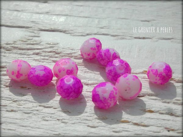 Perles ABACUS 8 mm Rose Tacheté X 10