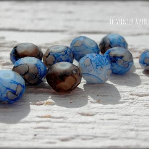 10 Perles ABACUS 8 mm Bleu et Marron Marbrées