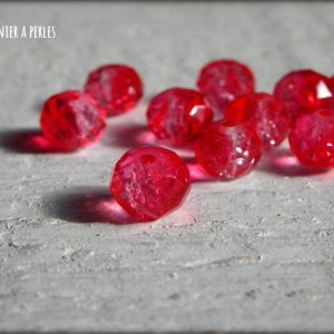 10 Perles ABACUS 8 mm Rouge Transparent Bicolore