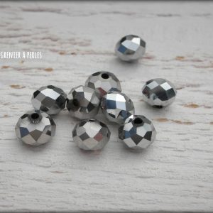 10 Perles ABACUS 8 mm Argent Silver