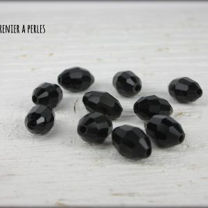 10 Perles Ogives Facettées Jet 8 x 5 mm