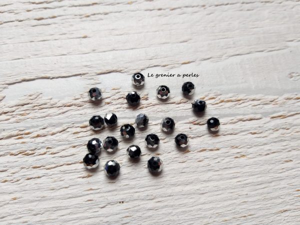 20 Perles Abacus 6 mm Noir et Argent