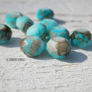 10 Perles ABACUS 8 mm Marbrée Turquoise Marron