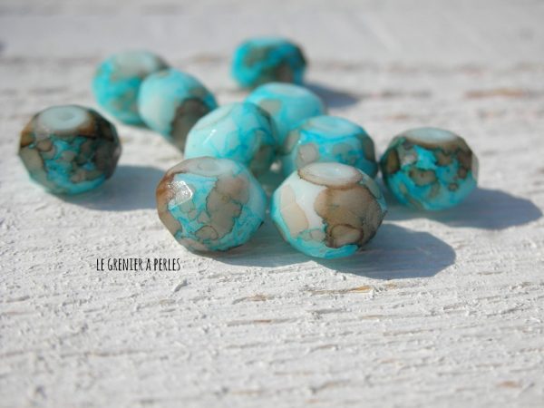 Perles ABACUS 8 mm Marbrée Turquoise Marron X 10