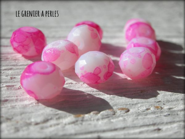 Perles ABACUS 8 mm Rose Fuchsia Marbrées X 10