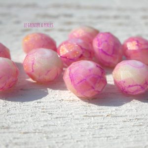 10 Perles ABACUS 8 mm Rose Scintillant Marbrées