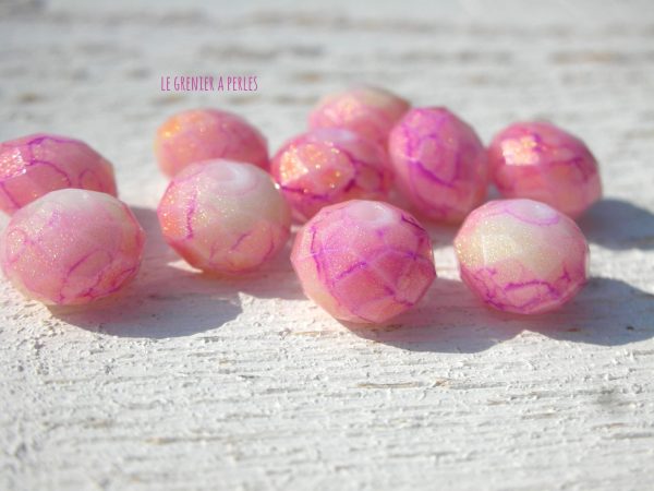 Perles ABACUS 8 mm Rose Fuchsia Marbrées X 10