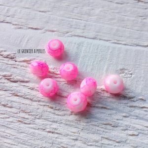 10 Perles ABACUS 8 mm Rose Fluo Marbré