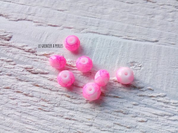 Perles ABACUS 8 mm Dark Pink Tacheté X 10