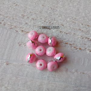 10 Perles ABACUS 8 mm Rose Liseré Argent