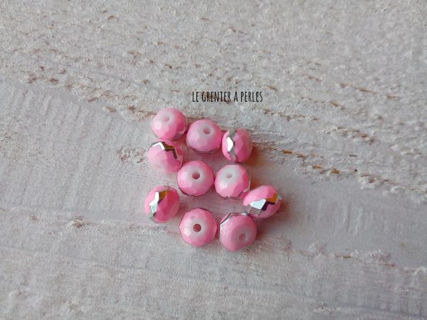 Perles ABACUS 8 mm Rose Liseré Argent X 10