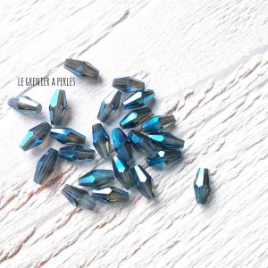 10 Perles Ogives Facettées Bleu AB * 4 x 8 mm