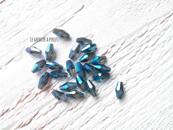 Perles Ogives Facettées Bleu AB * 4 x 8 mm ( 10 perles )