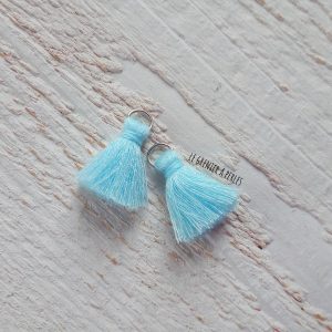 2 Petits Pompons coton * Turquoise * 2 cm