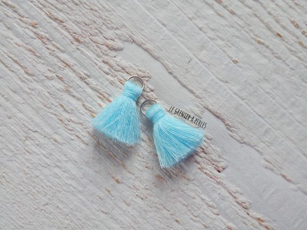 2 Petits Pompons coton * Turquoise * 2 cm