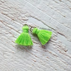 2 Petits Pompons coton * Vert Fluo * 2 cm