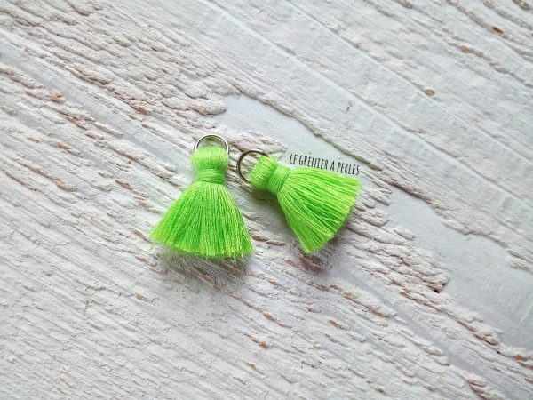 2 Petits Pompons coton * Vert Fluo * 2 cm