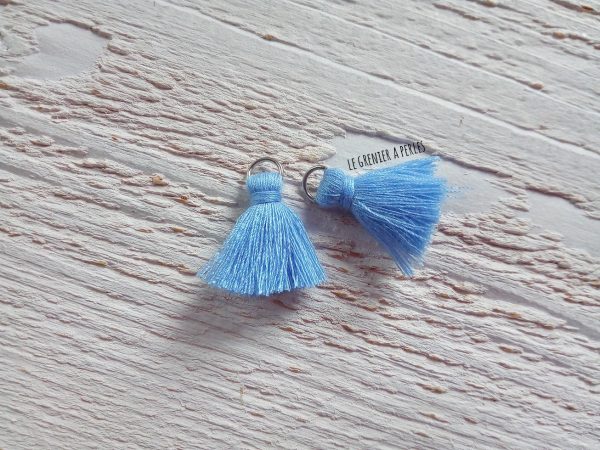 2 Petits Pompons coton * Bleu Pastel * 2 cm