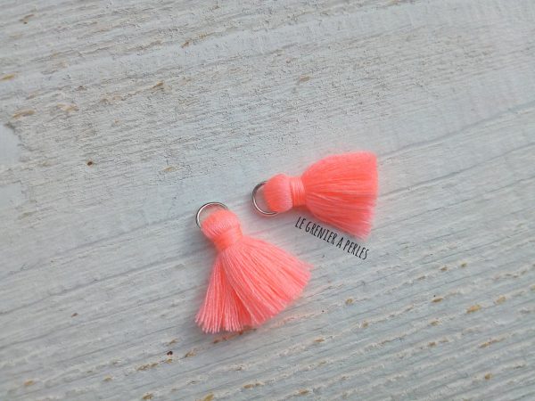 2 Petits Pompons coton * Rose Saumon Néoon * 2 cm