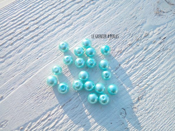 Perles Rondes 8 mm Nacrées Turquoise x 20