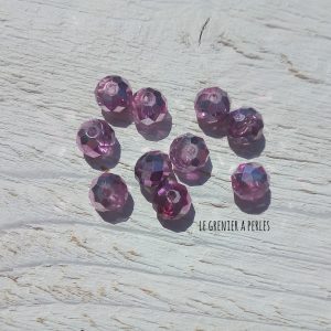 10 Perles ABACUS 8 mm Cristal Mauve Galvanisé