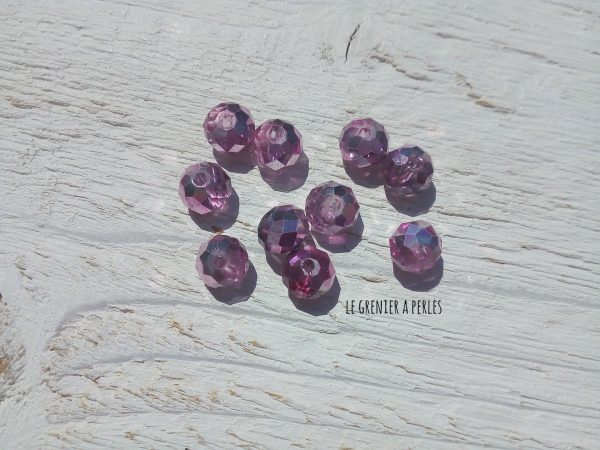 Perles ABACUS 8 mm Cristal Mauve Galvanisé X 10