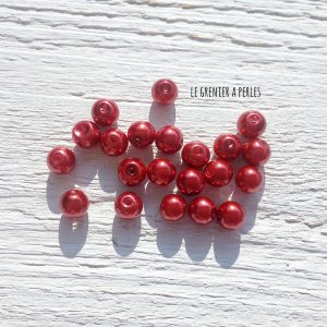 Perles Rondes 8 mm Nacrées Rouge  x 20