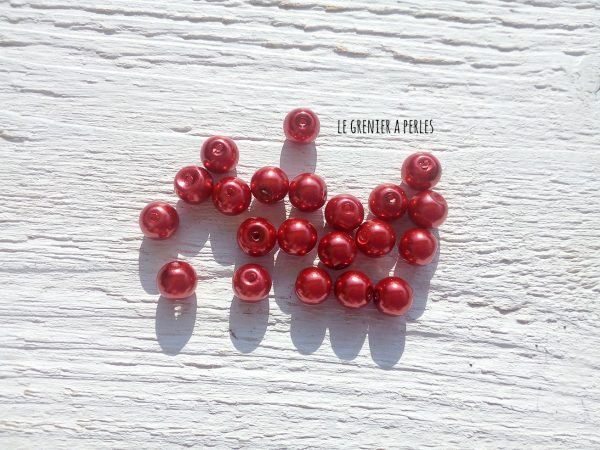 Perles Rondes 8 mm Nacrées Rouge x 20