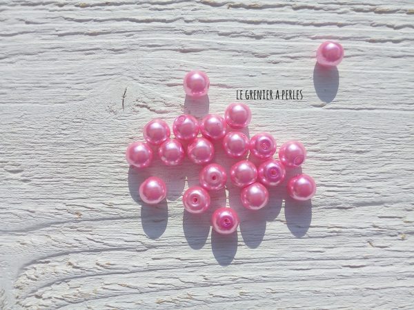 Perles Rondes 8 mm Nacrées Rose x 20