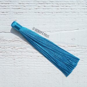 Grand pompon en coton * Bleu Paon 12 cm