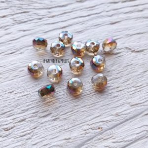 10 Perles plates à facettes * 8 mm * Crystal Ambre AB