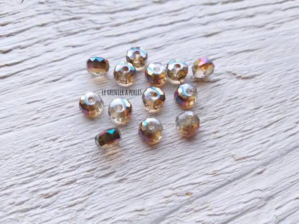 Perles plates à facettes * 8 mm * Crystal Ambre AB