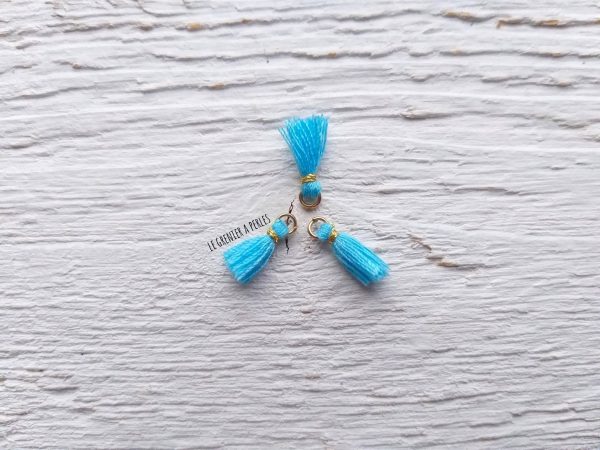 2 Petits Pompons coton * Turquoise * 1 cm