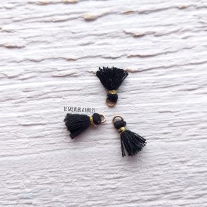 2 Petits Pompons coton * Noir * 1 cm