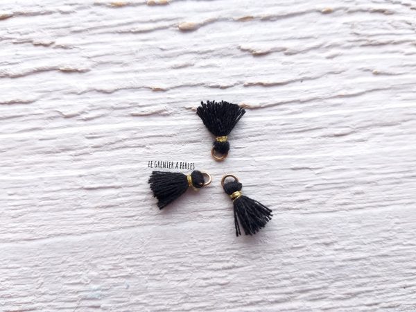 2 Petits Pompons coton * Noir * 1 cm