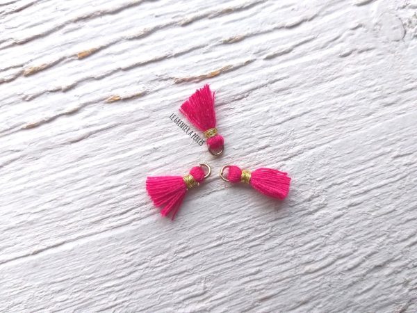 2 Petits Pompons coton * Rose Fuchsia * 1 cm