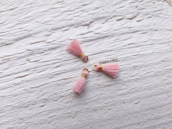 2 Petits Pompons coton * Rose Clair * 1 cm